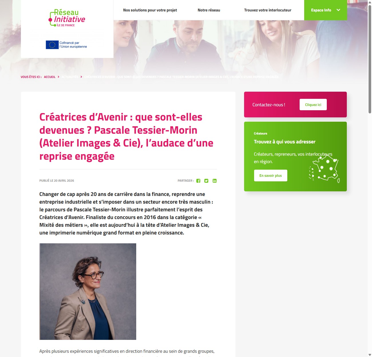 Portrait de Pascale Tessier-Morin dans l'article Initiative Île-de-France sur Atelier Images & Cie