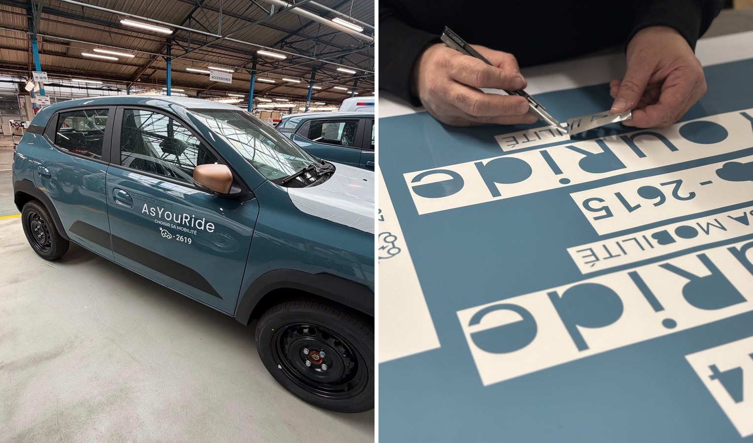 Covering et lettrage adhésif d'un véhicule électrique AsYouRide réalisé par Atelier Images & Cie
