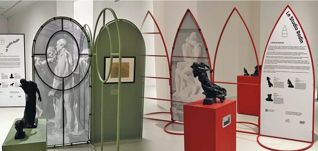 Exposition itinérante « L’Art en mouvement » du Musée Rodin – structures textiles imprimées par Atelier Images & Cie