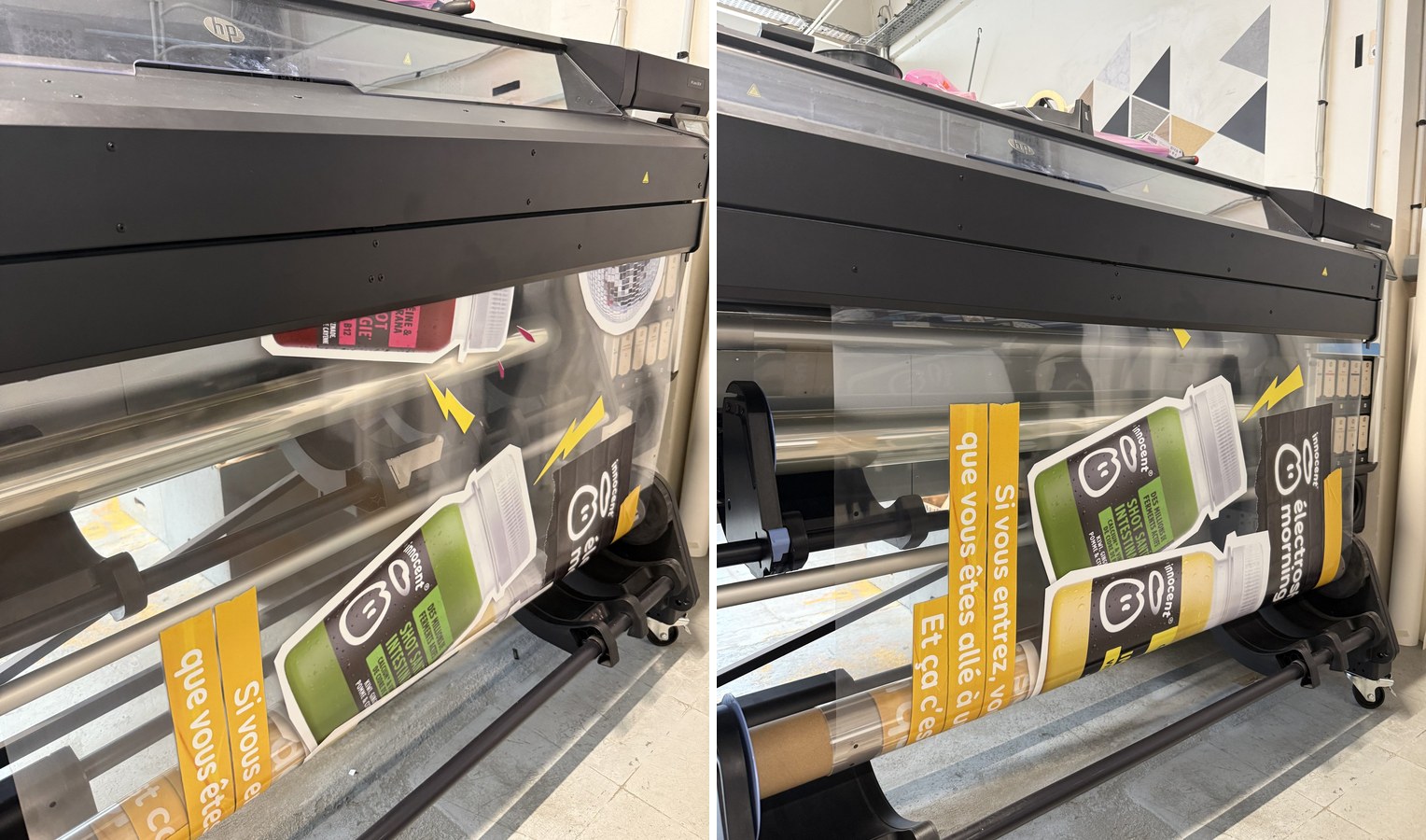 Impression de la vitrophanie innocent en YUPO TAKO pour BE LEMON sur traceur HP Latex — Atelier Images & Cie
