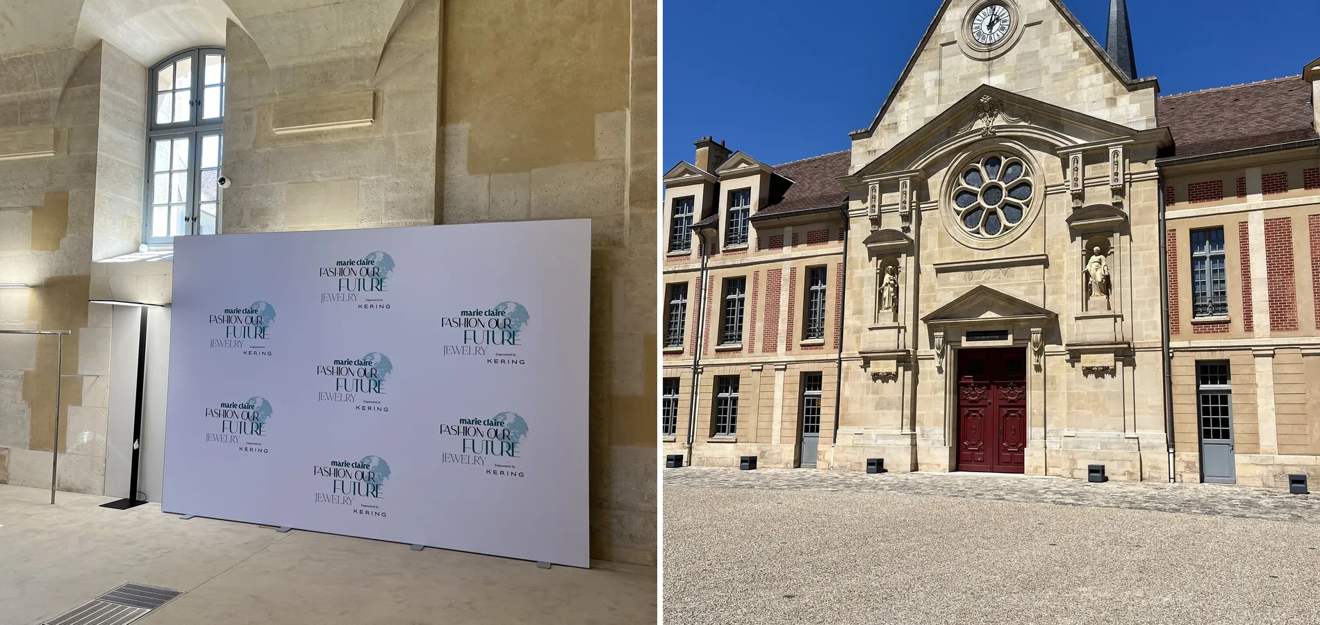 Caisson événementiel Marie Claire et façade du siège historique de Kering