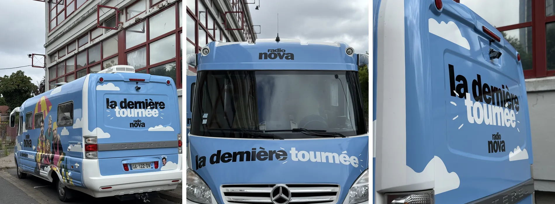 Camping-car Radio Nova La dernière tournée après covering : arrière, face avant et hayon décorés