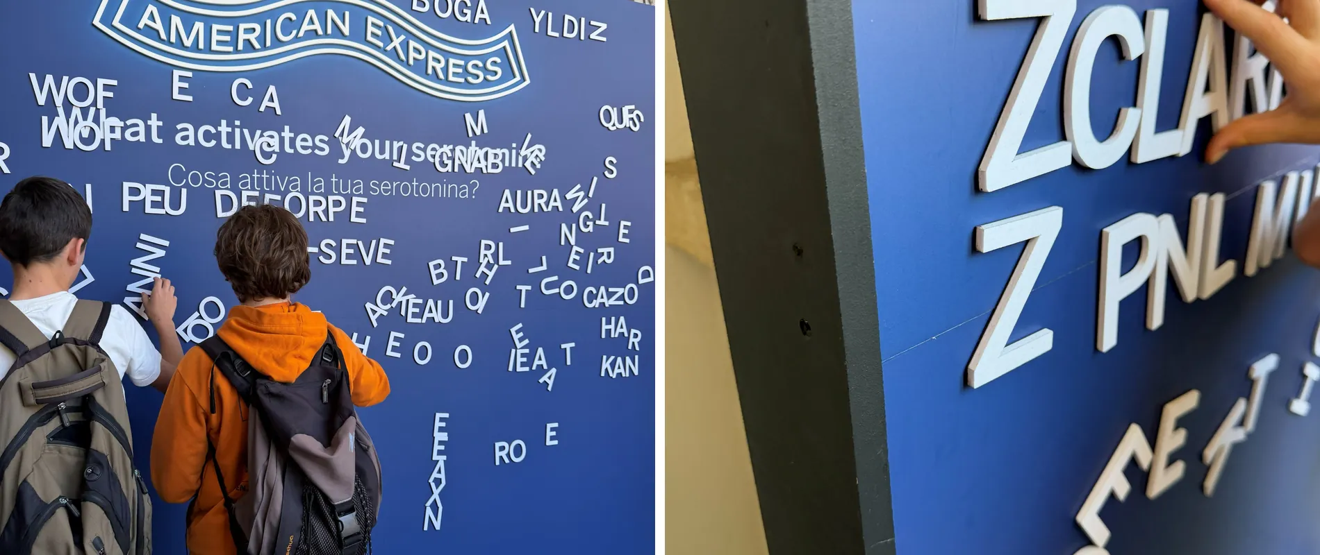 Panneaux Dibond usinés et lettres en relief : mur graphique interactif pour scénographie événementielle