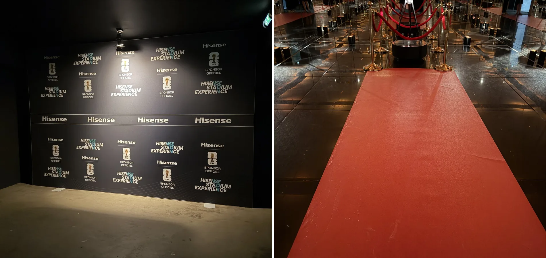 Photocall Hisense et moquette événementielle installés à l'Atelier des Lumières