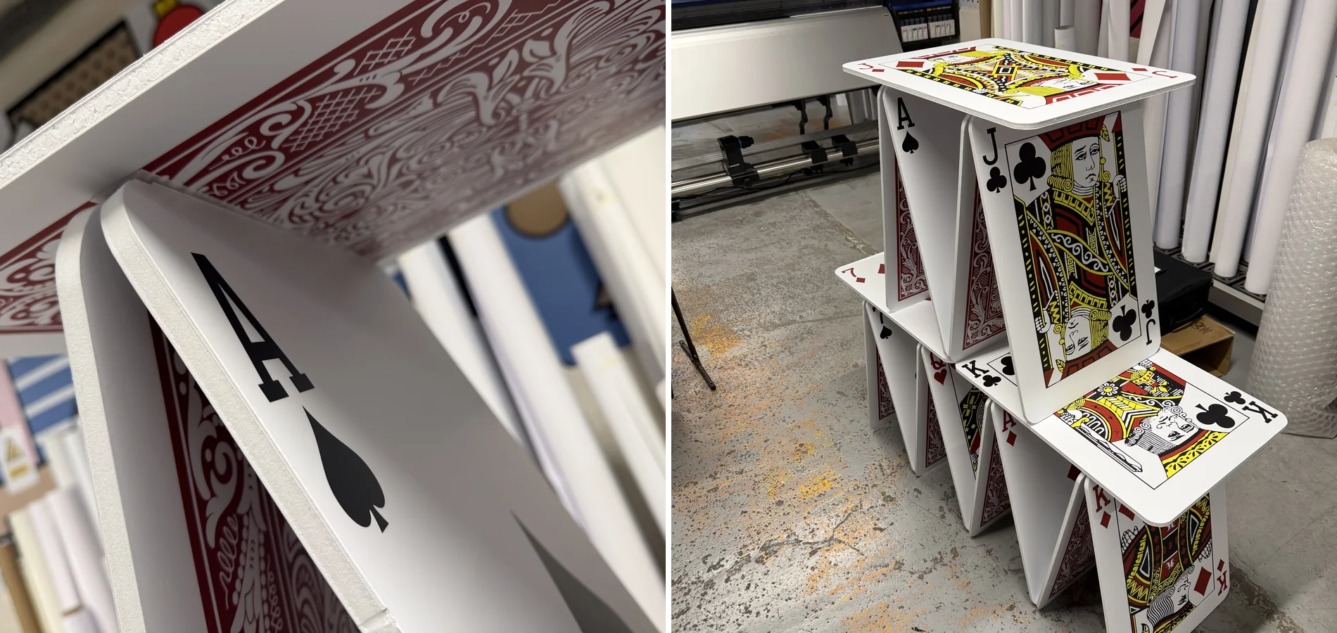 Fabrication d’un château de cartes géant pour la décoration de l’hôtel