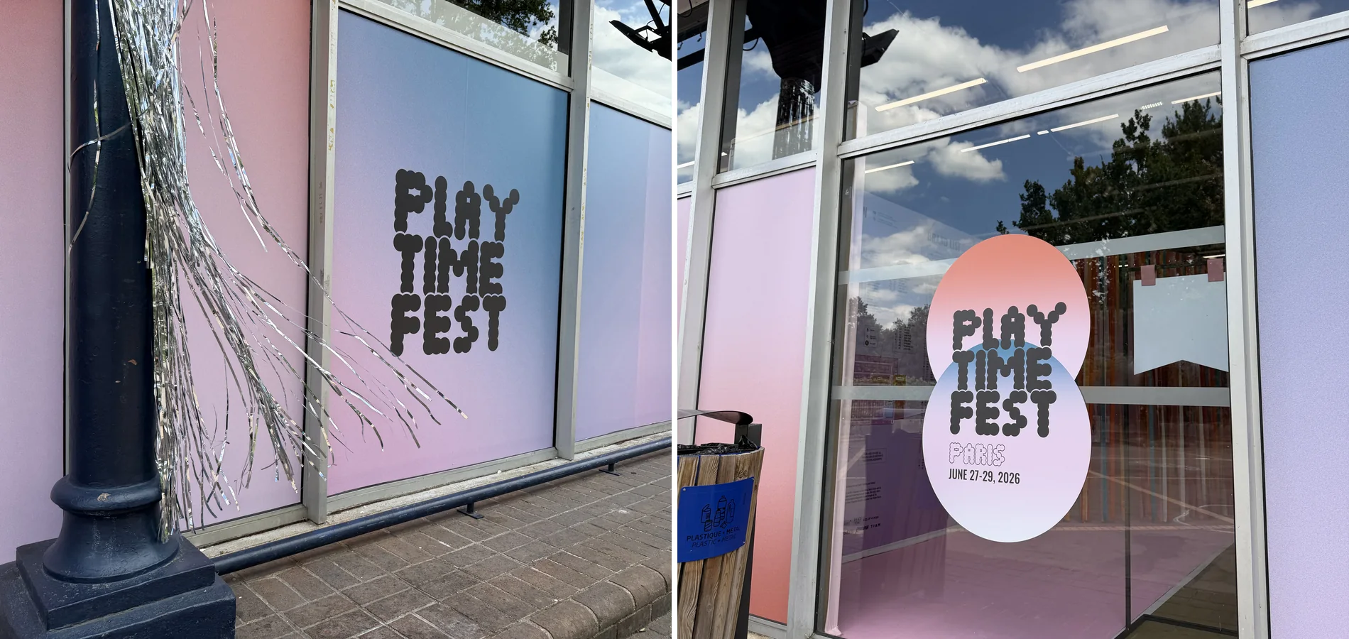 Covering en film dépoli imprimé sur les baies vitrées de Playtime Paris
