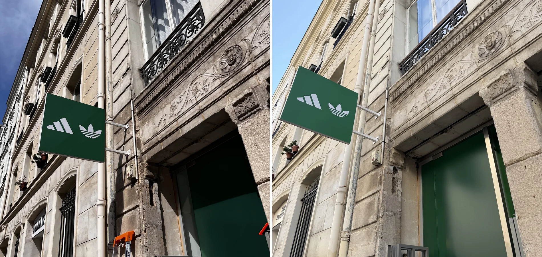 Enseignes extérieures des showrooms Adidas et Y-3 pendant la Fashion Week de Paris