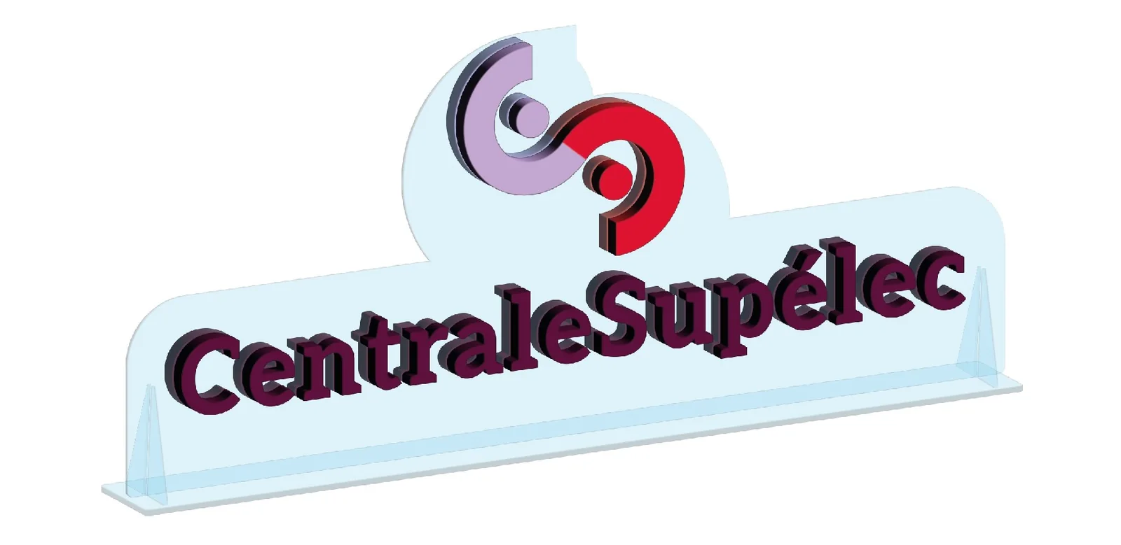 Vue de conception de la structure Plexiglas du logo autoportant CentraleSupélec
